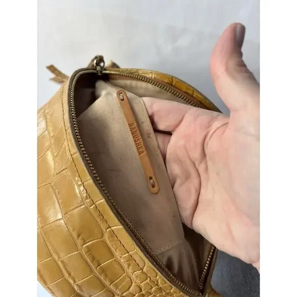 Nanushka Lubo Belt Bag Curry Brown Embossed Leather Crossbody Croc